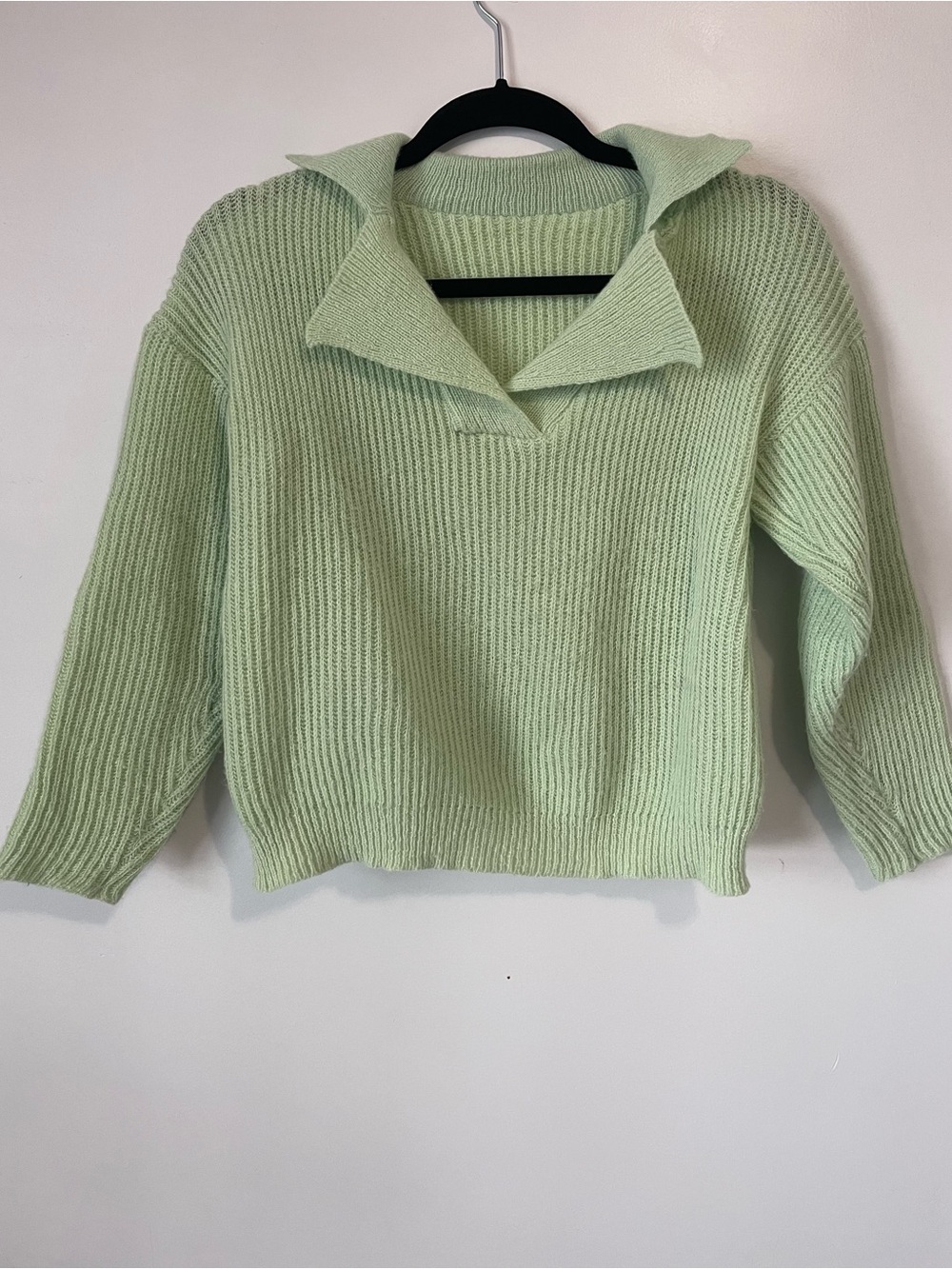 Collared Rib-Knit Sweater in Light Mint
